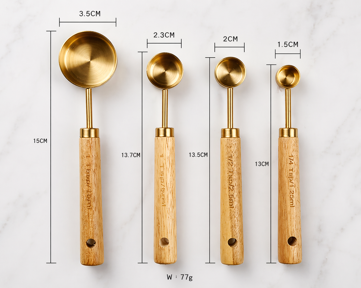 Gold Stainless Steel Measuring Cups Set: 4 cups + 4 spoons