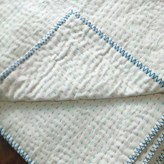 Natural kantha Pillow Sham: Blue