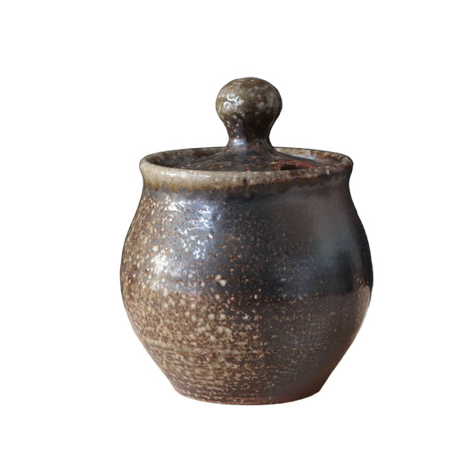 Soda-Fired Sugar Jar Dark Surface Round