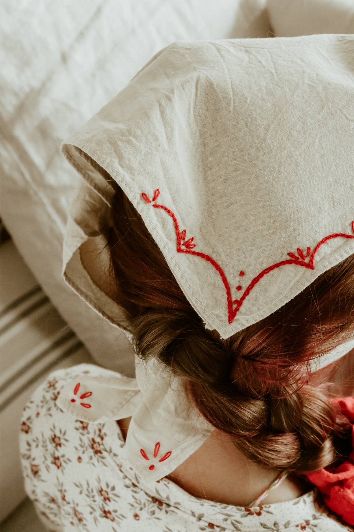 Hand embroidered RODEO cotton bandana, hand dyed 