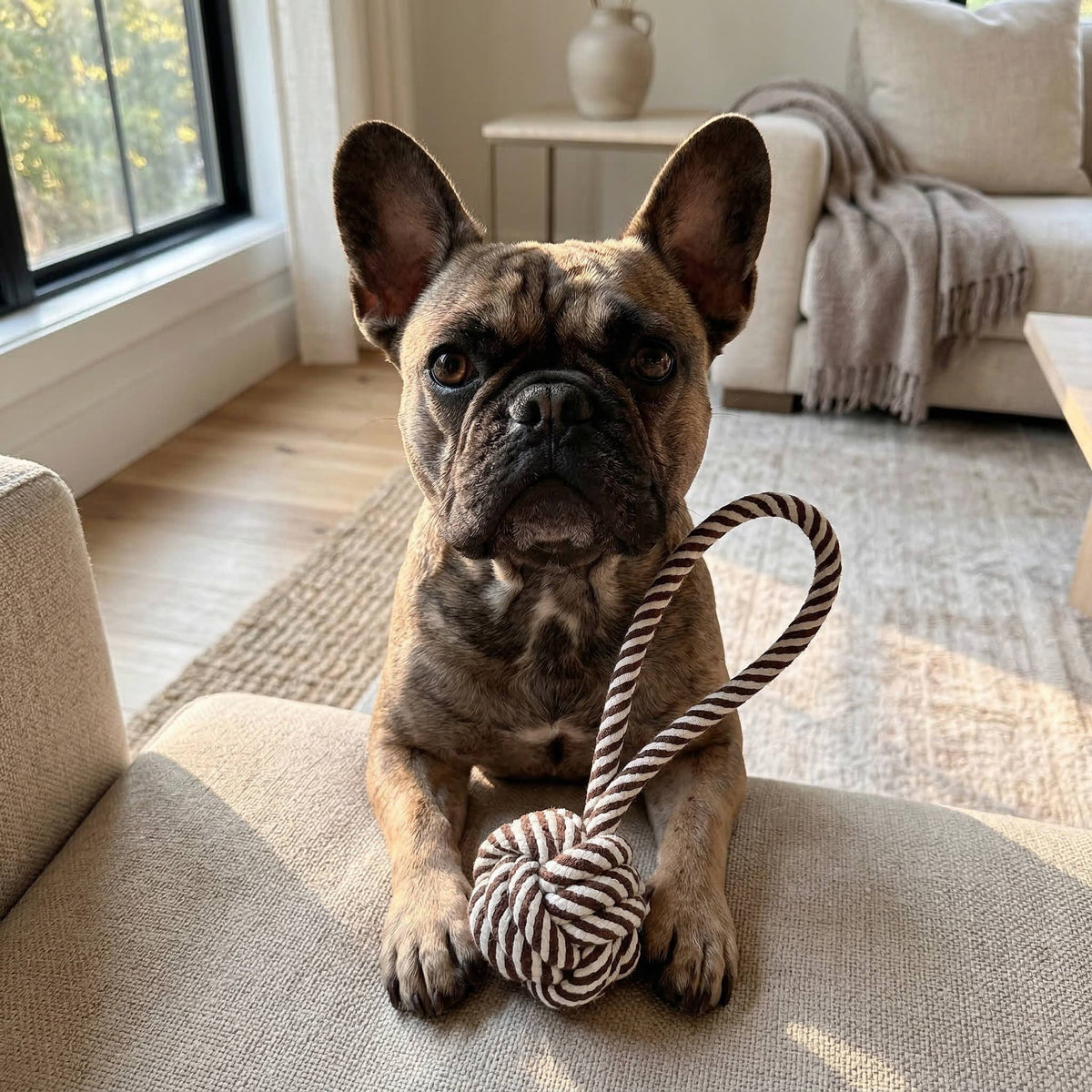 Black and White Rope Tug-War Toy | Ball with One Handle