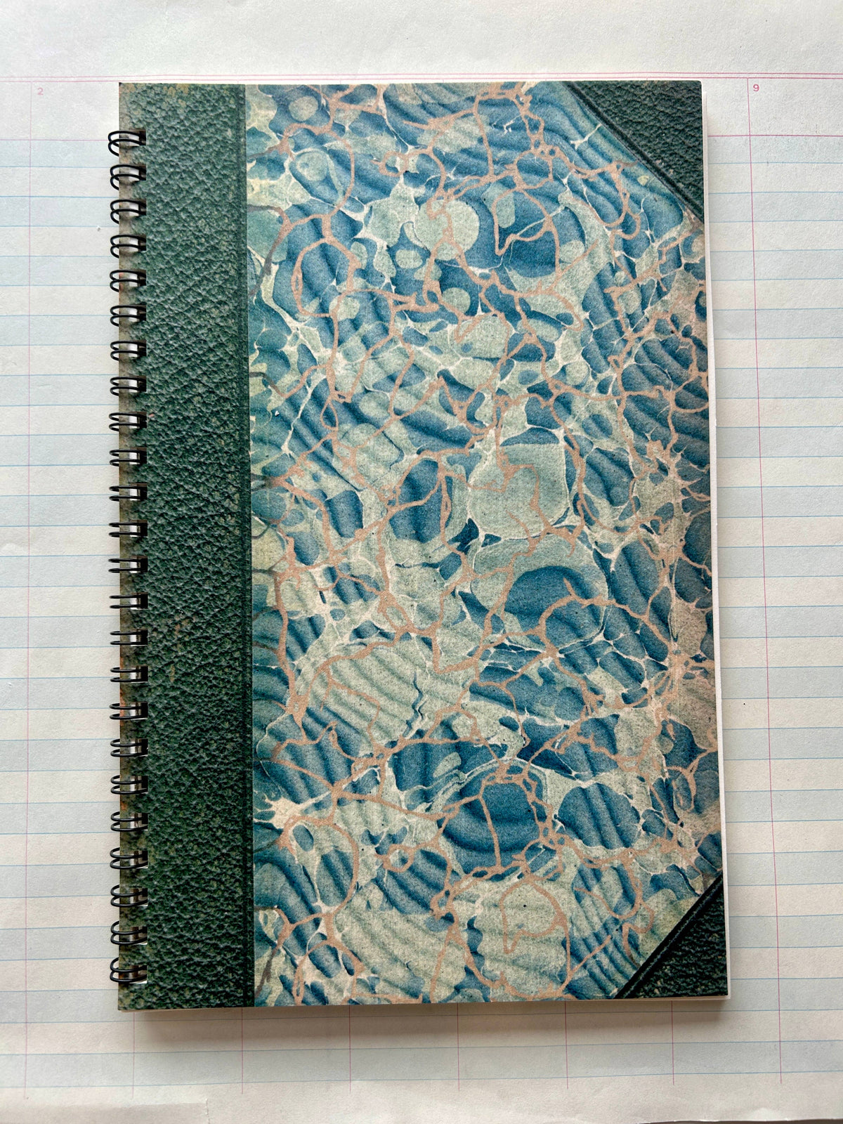 Antique Endpaper Notebook: Large - Blue & Green / Grid Lined