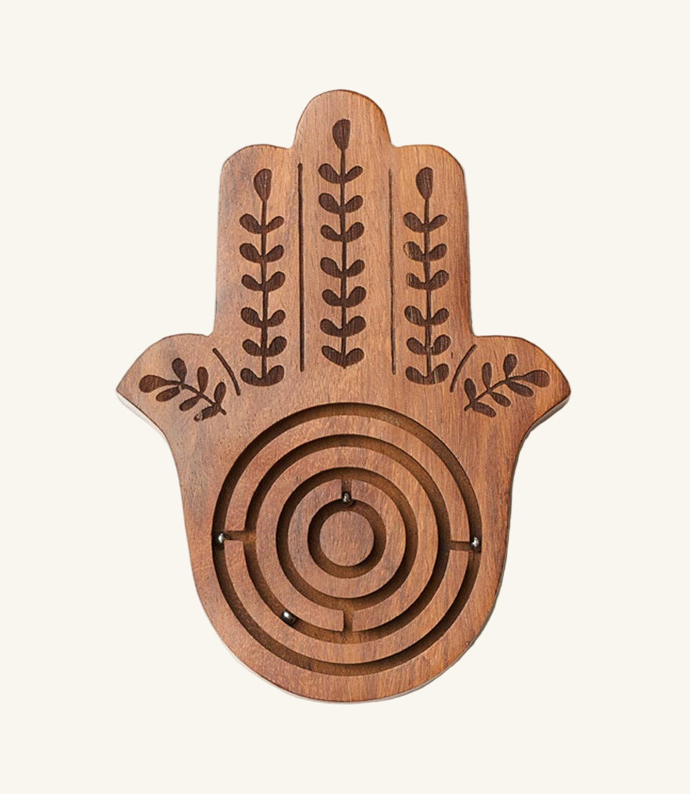 Hamsa Labyrinth Game - Hand Carved Wood