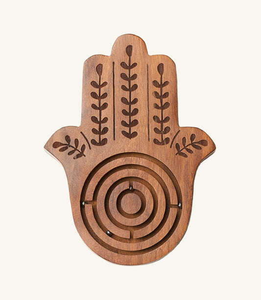 Hamsa Labyrinth Game - Hand Carved Wood