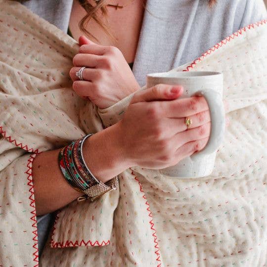 Natural Kantha Throw Blanket : Primary colors