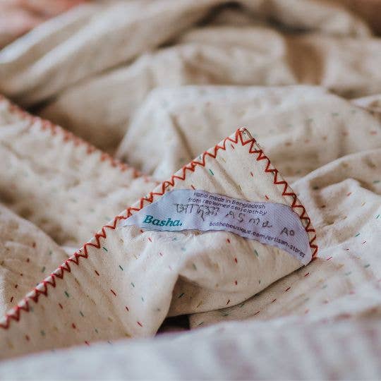 Natural Kantha Throw Blanket : Primary colors