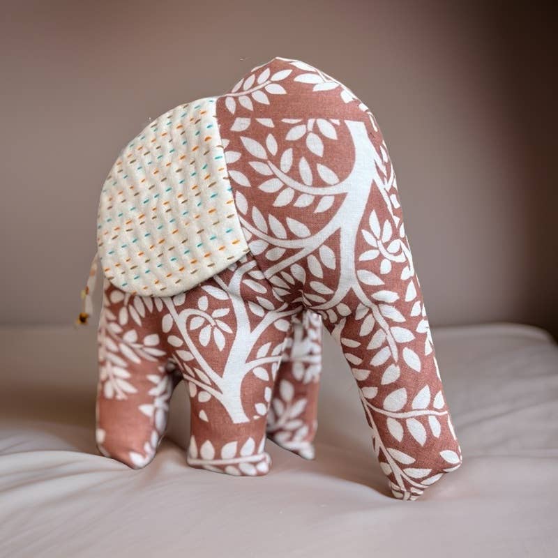 Stuffed Elephant with Kantha Ears
