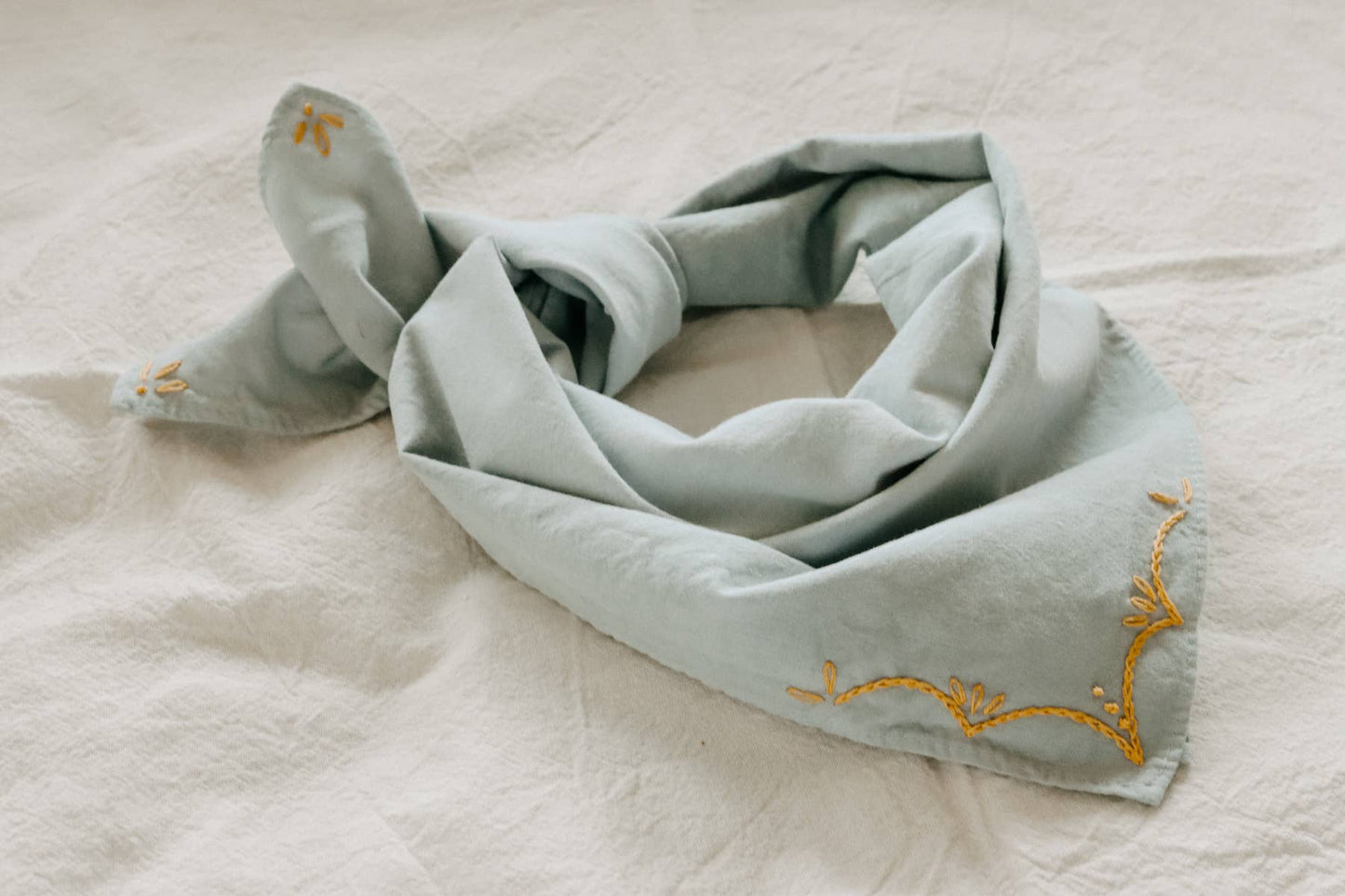 Hand embroidered RODEO cotton bandana, hand dyed 