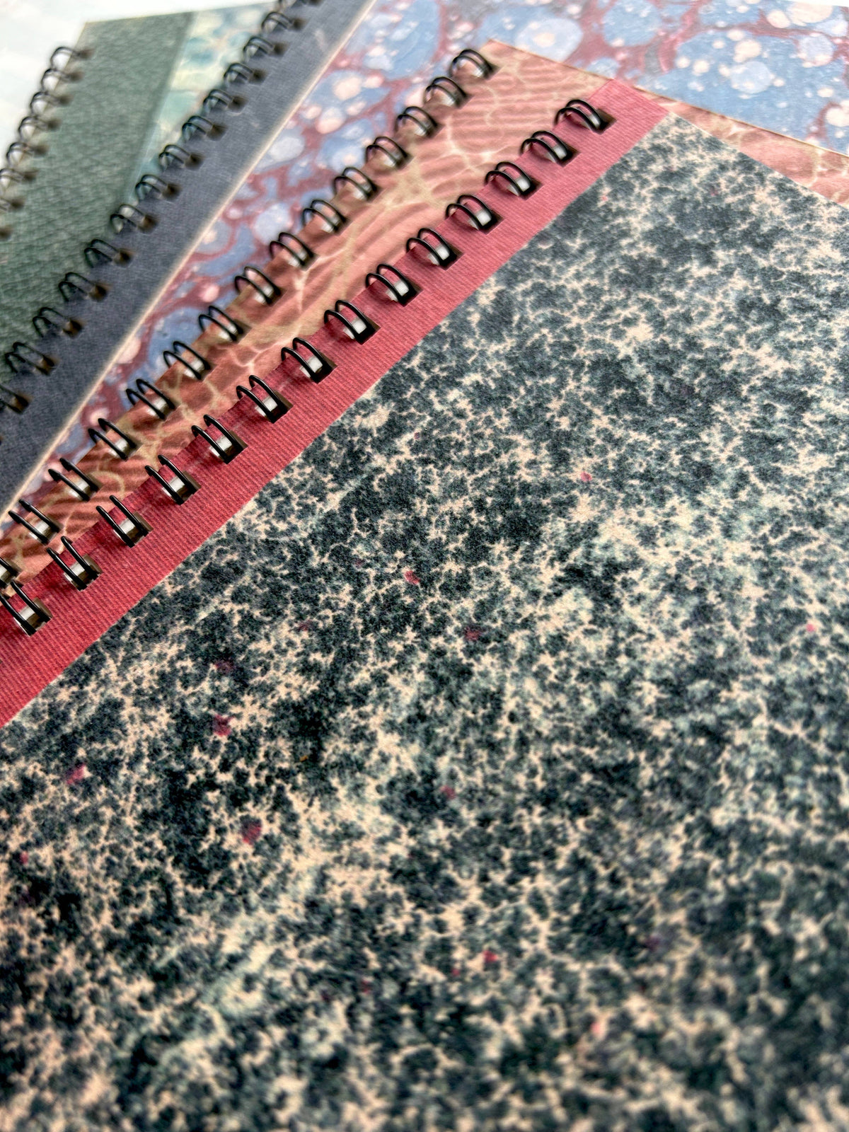 Antique Endpaper Notebook: Large - Blue & Burgundy / Grid Lined