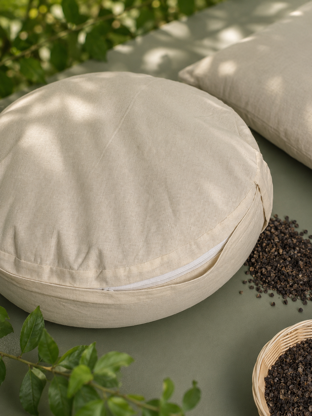 100% Undyed Cotton Meditation Cushion Set- filled Buckwheat
