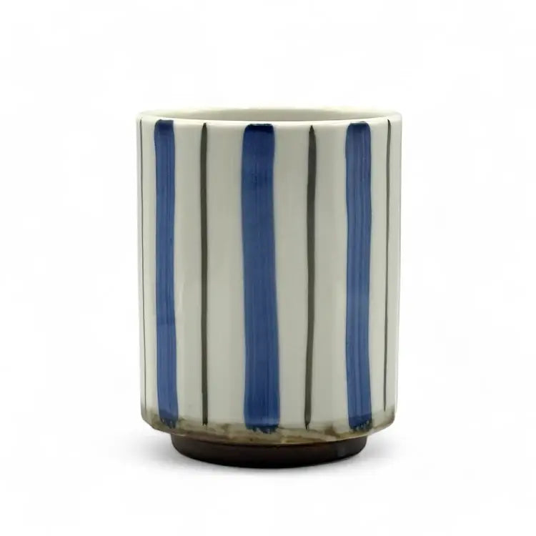 Minami Tokusa Stripe White Mino-yaki Yunomi - Japanese Teacup