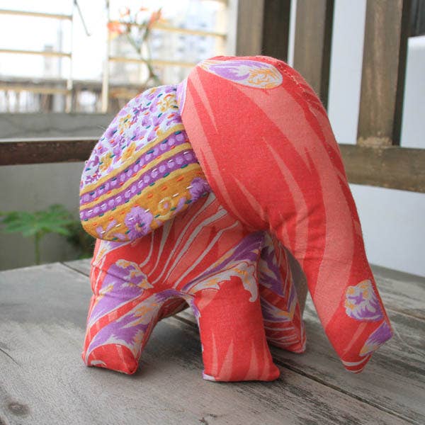 Stuffed Elephant with Kantha Ears