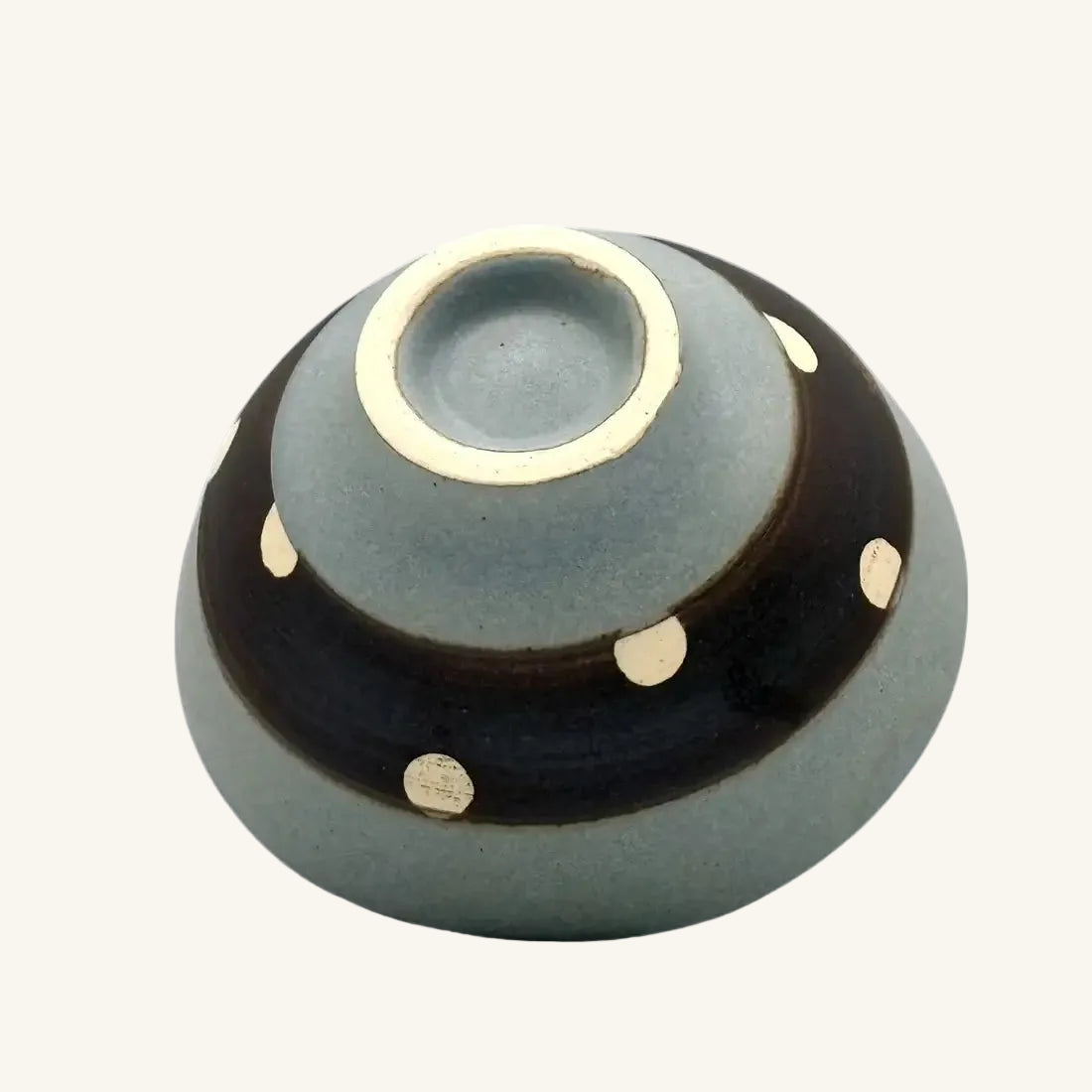 Shinko Gray Polka Dot Mino-yaki Ido Chawan - Japanese Mini Matcha Bowl