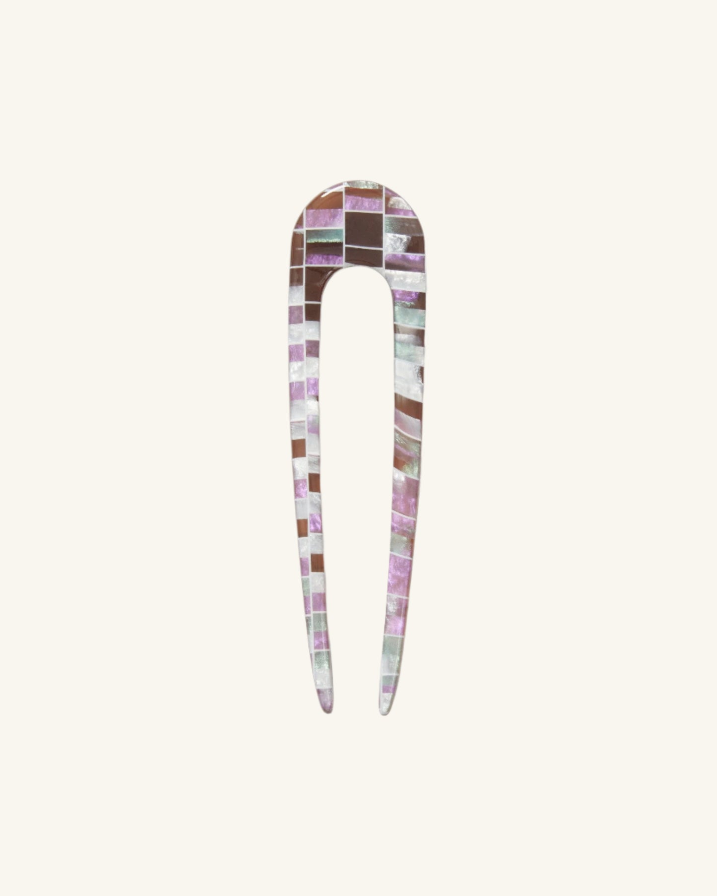 French Hair Pin in Brown Shell Checker