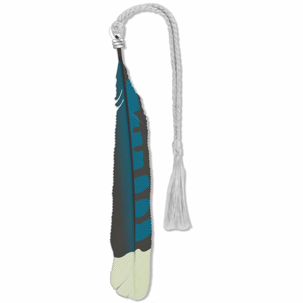 Blue Jay Feather Metal Bookmark