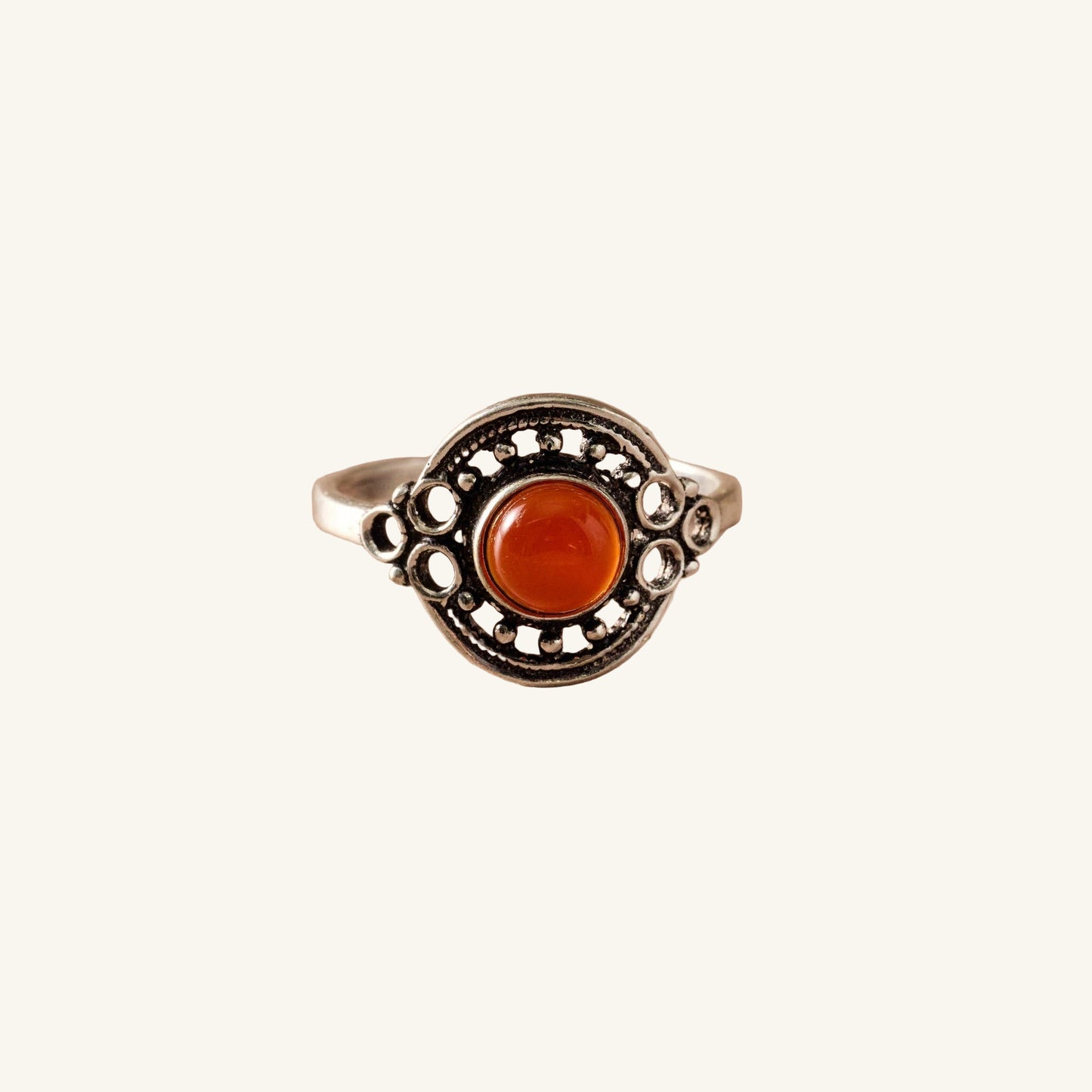 Ghera Adjustable Silvertone Onyx Stone Ring