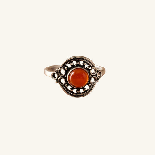 Ghera Adjustable Silvertone Onyx Stone Ring