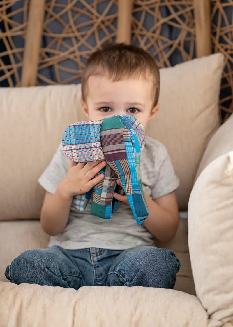 Stuffed Elephant with Kantha Ears