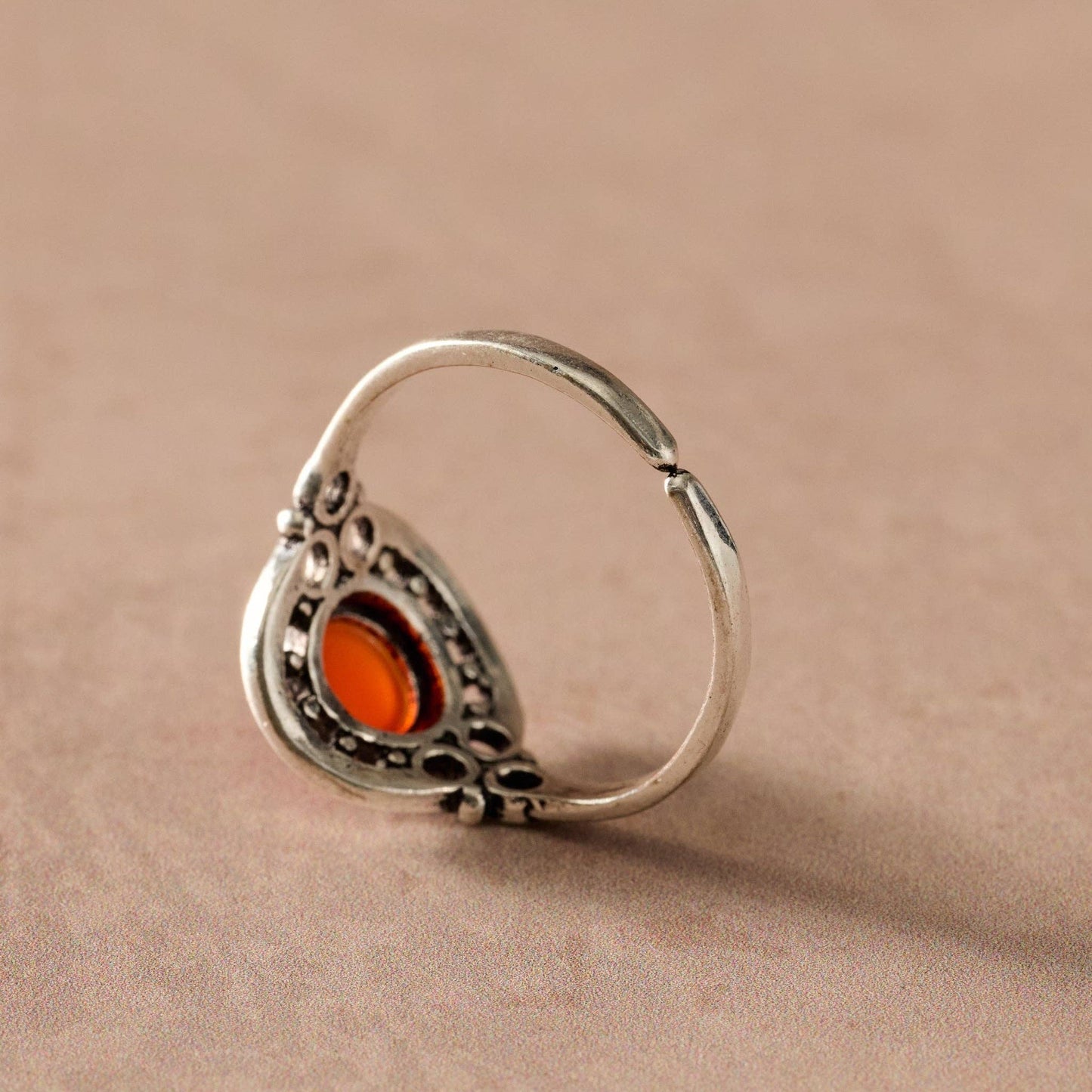 Ghera Adjustable Silvertone Onyx Stone Ring