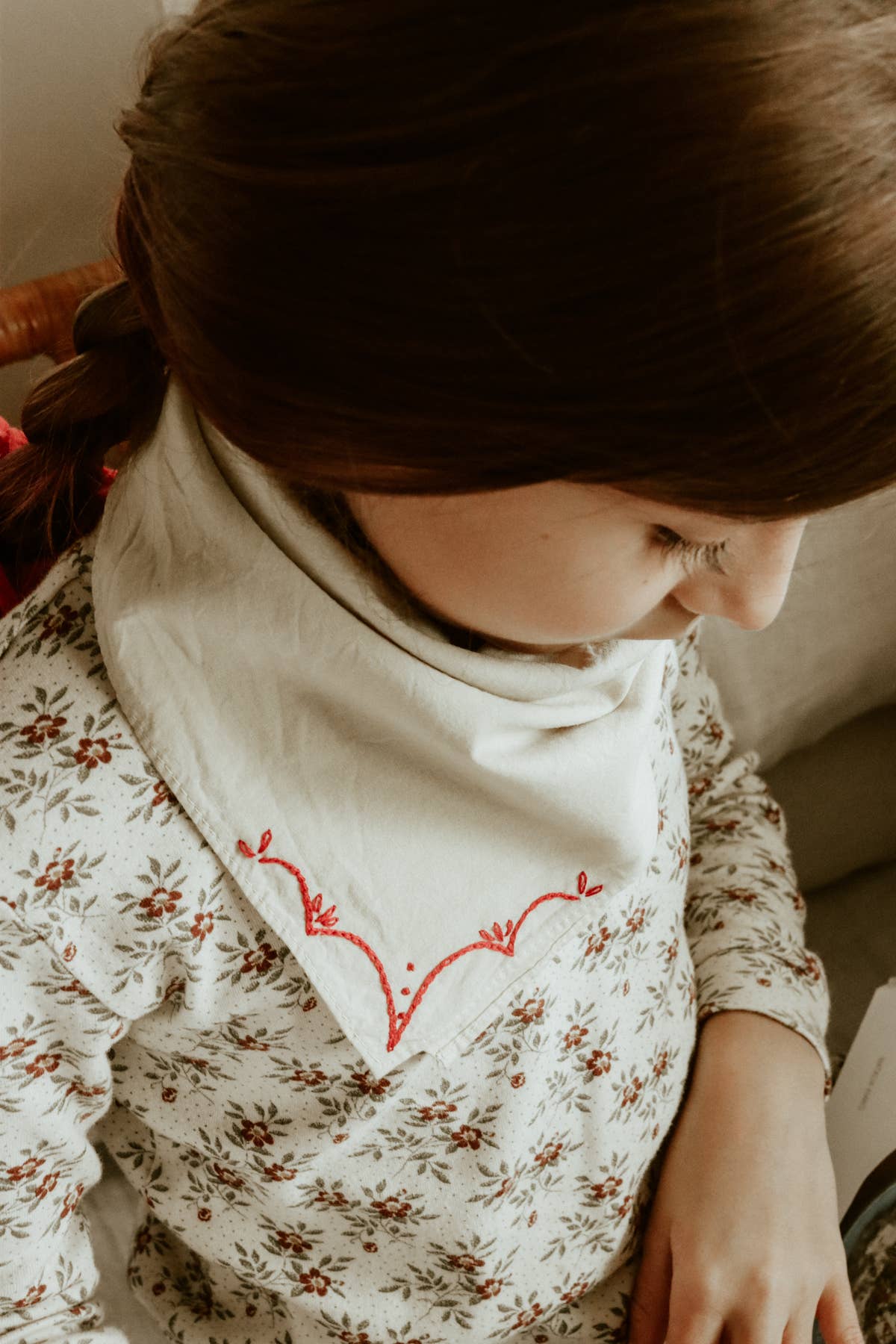 Hand embroidered RODEO cotton bandana, hand dyed 