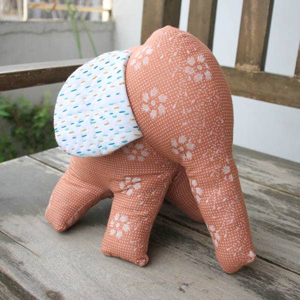 Stuffed Elephant with Kantha Ears