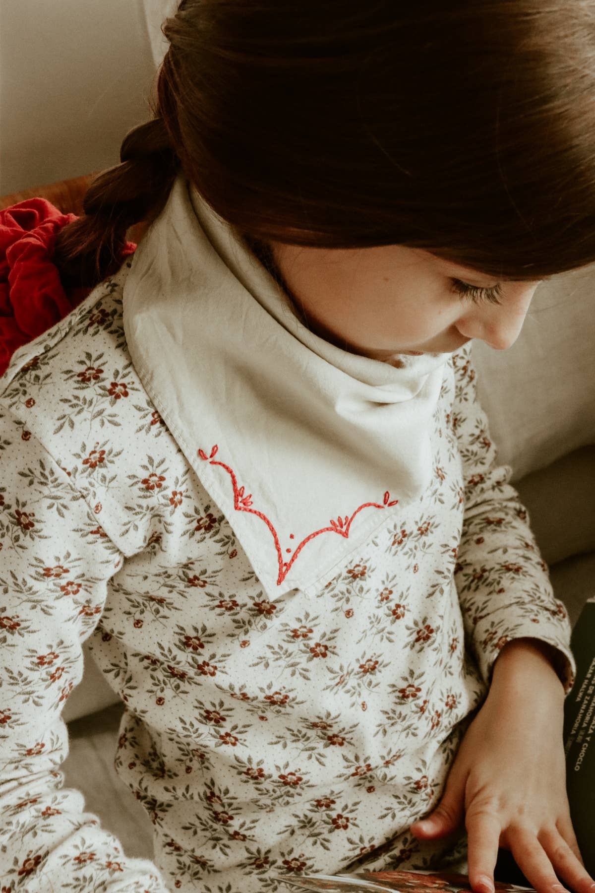 Hand embroidered RODEO cotton bandana, hand dyed 