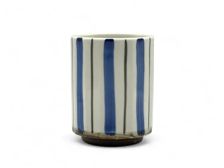 Minami Tokusa Stripe White Mino-yaki Yunomi - Japanese Teacup