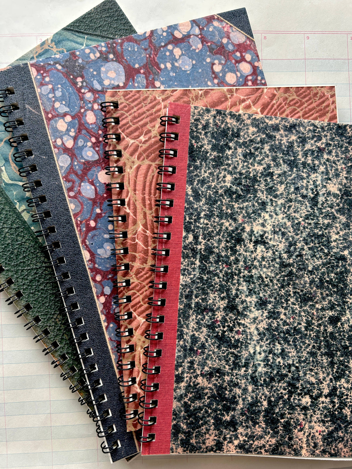 Antique Endpaper Notebook: Large - Blue & Green / Grid Lined