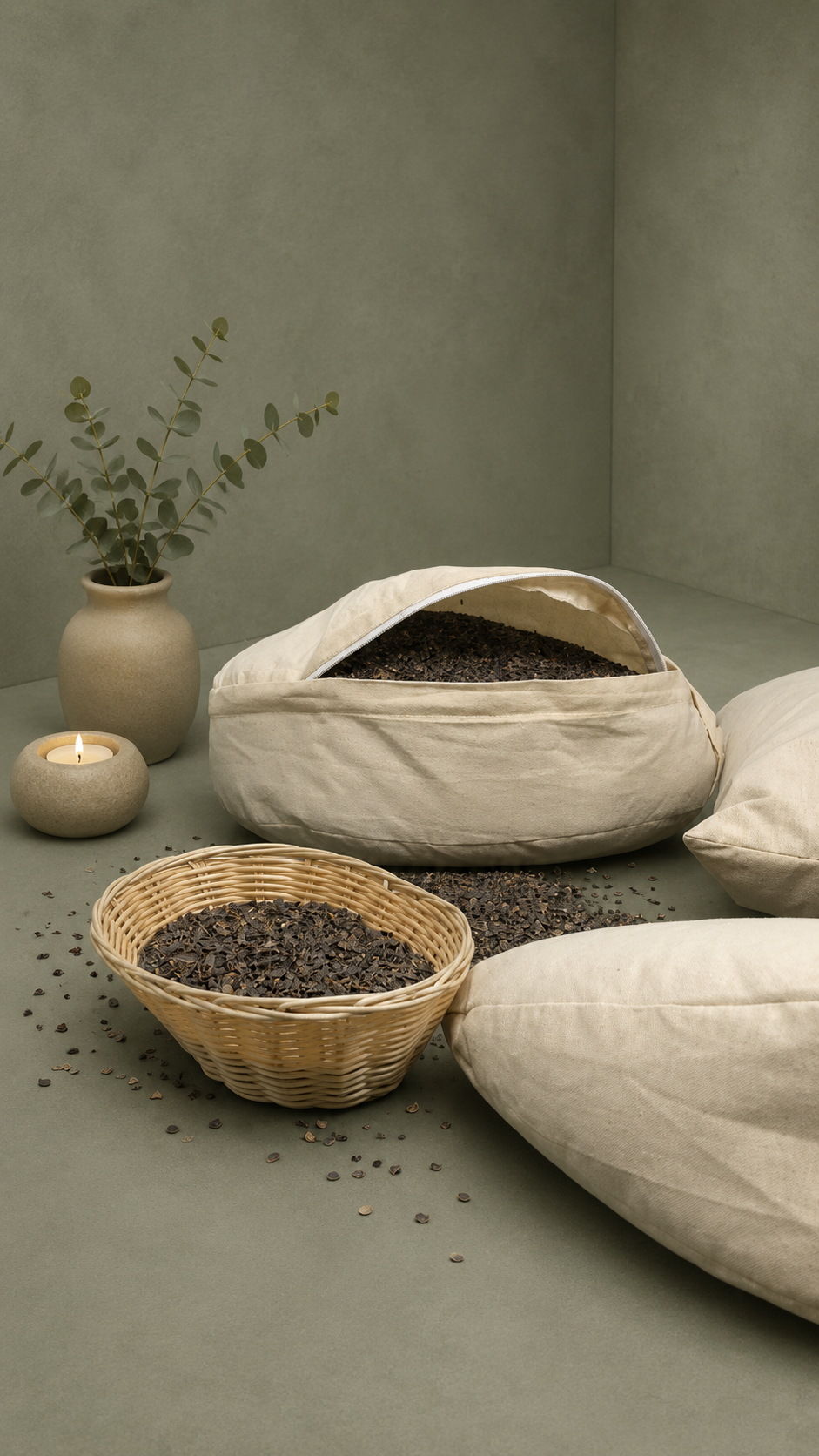 100% Undyed Cotton Meditation Cushion Set- filled Buckwheat