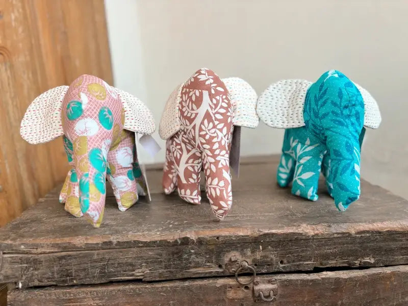 Stuffed Elephant with Kantha Ears