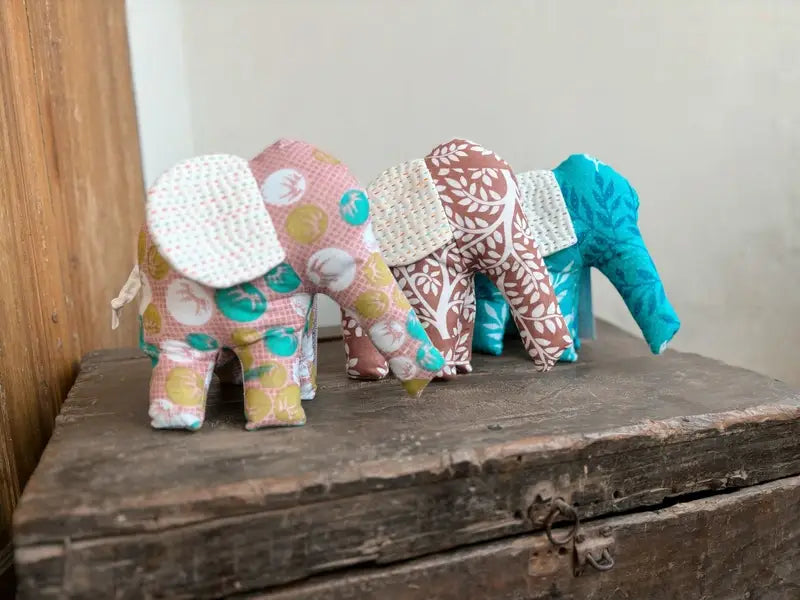 Stuffed Elephant with Kantha Ears