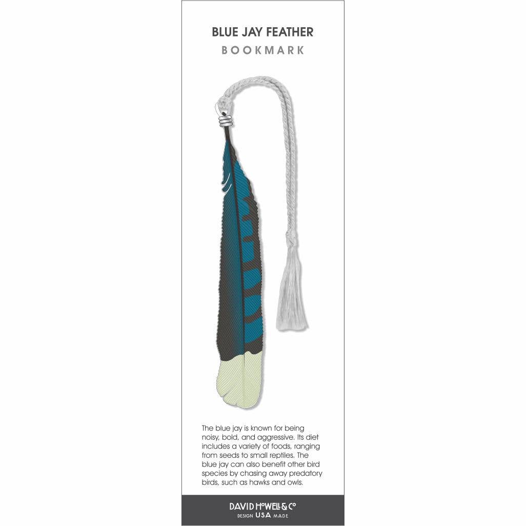 Blue Jay Feather Metal Bookmark