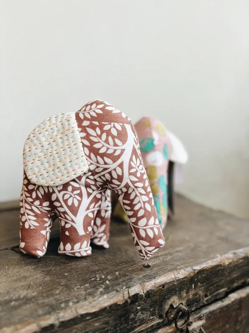 Stuffed Elephant with Kantha Ears