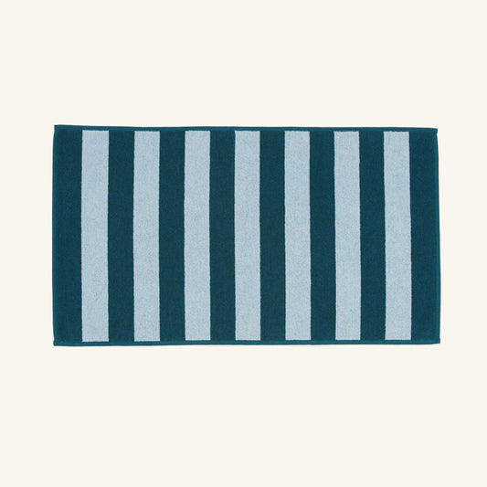 SIMPLE STRIPED TERRY BATH MAT: SKY/PEACOCK