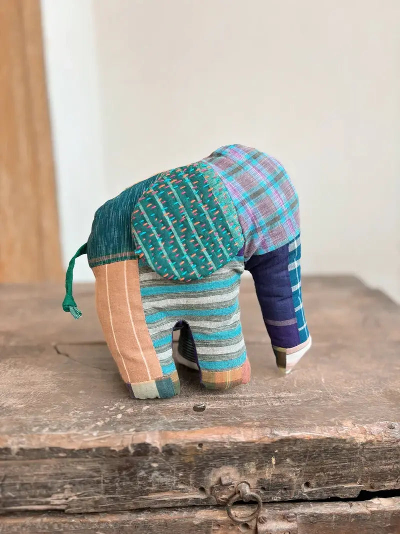 Stuffed Elephant with Kantha Ears