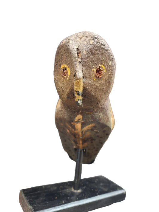 Hand Carved Wooden Owl Sculpture on Stand