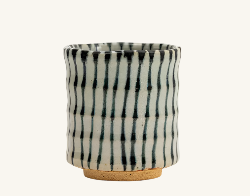 Mino Ware Handmade Striped Japanese Tea Cup - Thumbnail 5