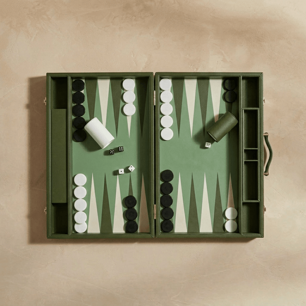 Leather Backgammon Set - Green and White