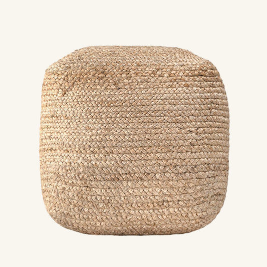 Cork Braided Solid Jute Filled Ottoman Pouf