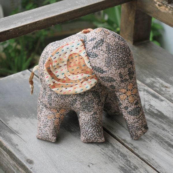 Stuffed Elephant with Kantha Ears