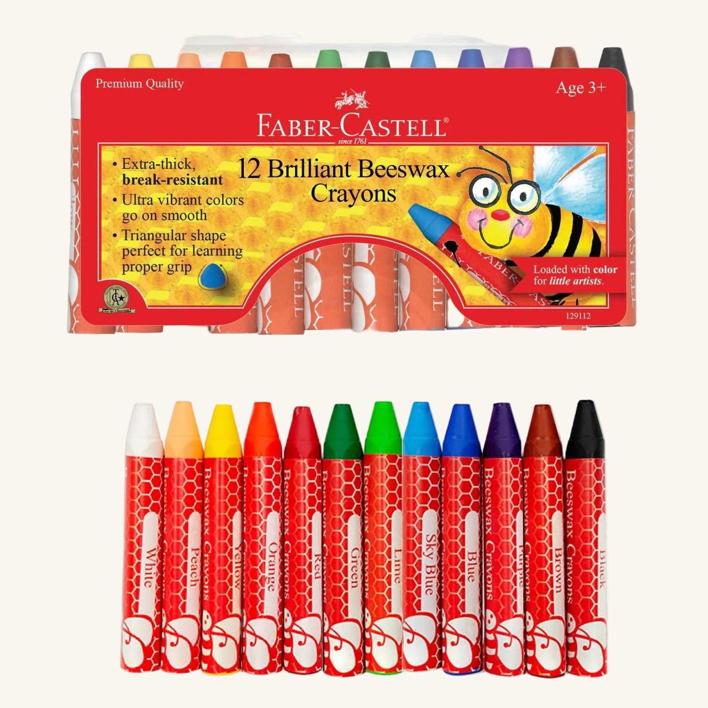 12 Brilliant Beeswax Crayons in Storage Case for Kids