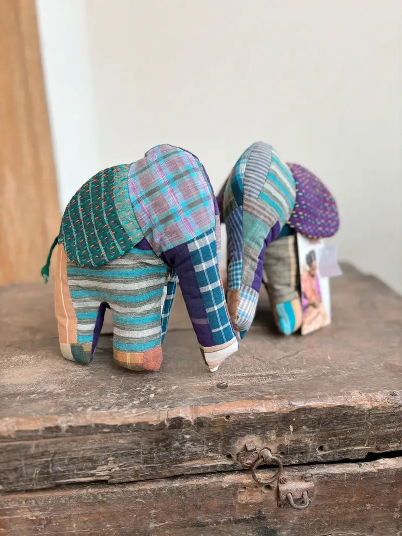 Stuffed Elephant with Kantha Ears