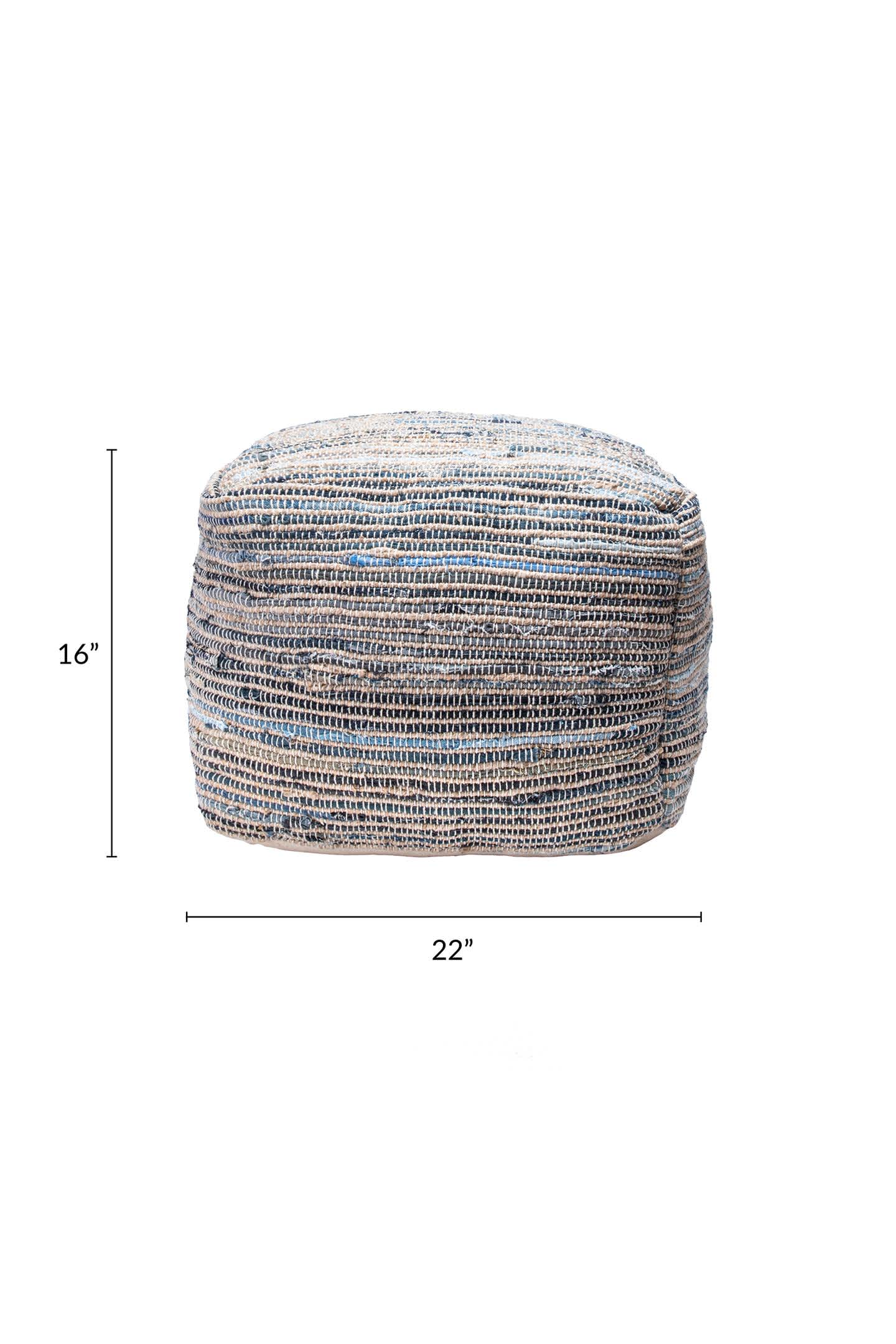 Granada Knitted Denim And Jute Filled Ottoman Pouf