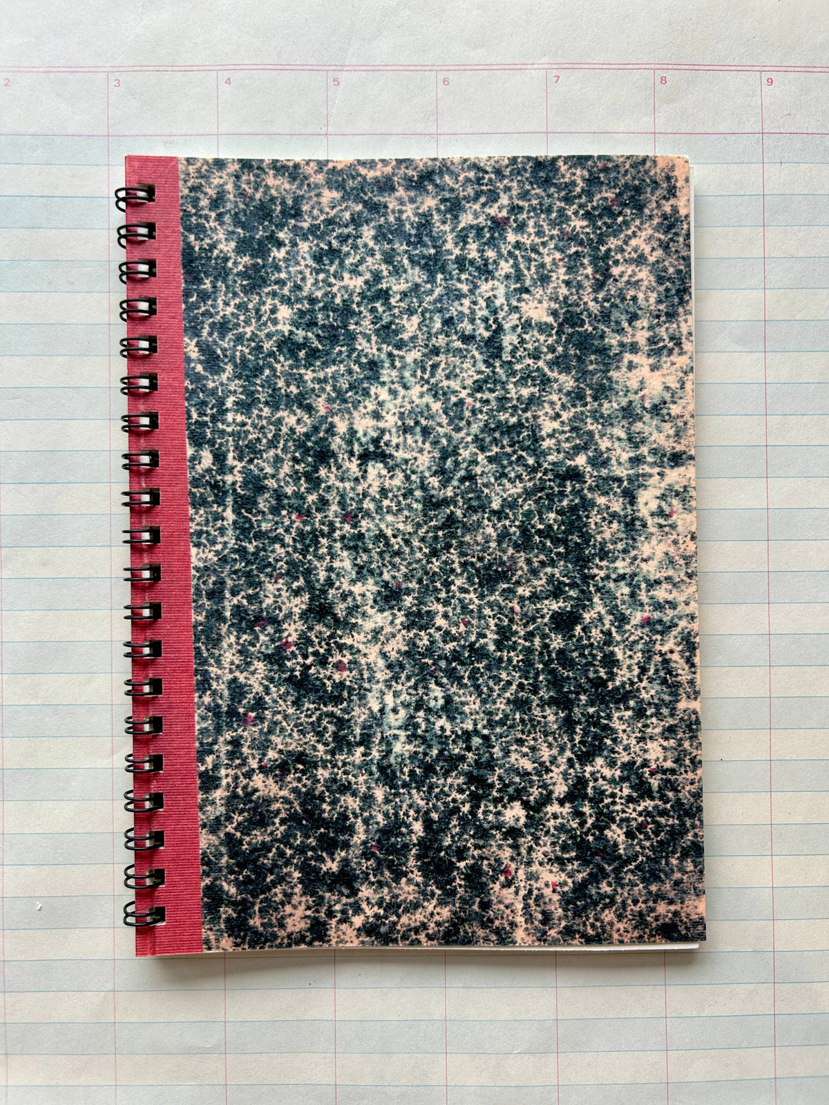 Antique Endpaper Notebook: Large - Blue & Burgundy / Grid Lined