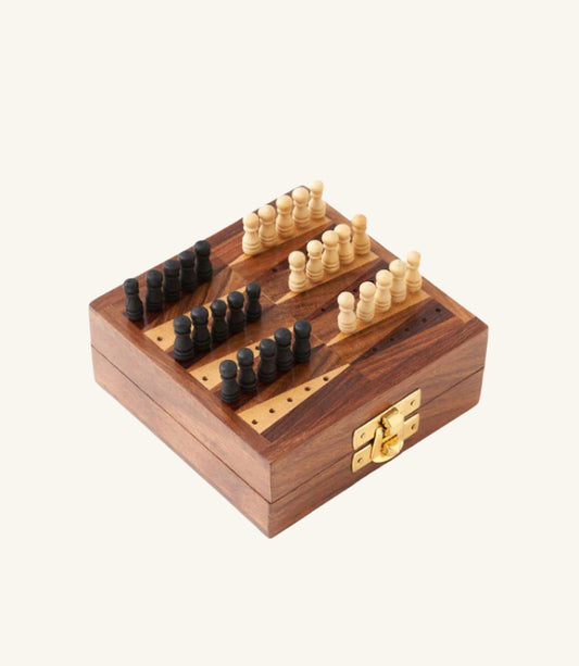 Mini Backgammon Travel Game Set - Handcrafted Wood