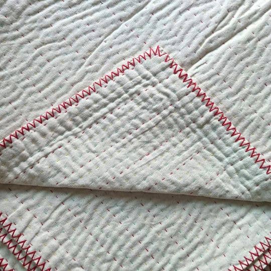 Natural kantha Pillow Sham: Red and Multi-colour