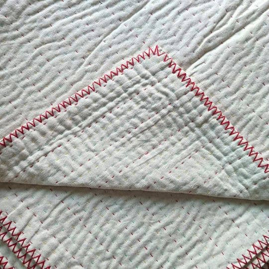 Natural kantha Pillow Sham: Red and Multi-colour