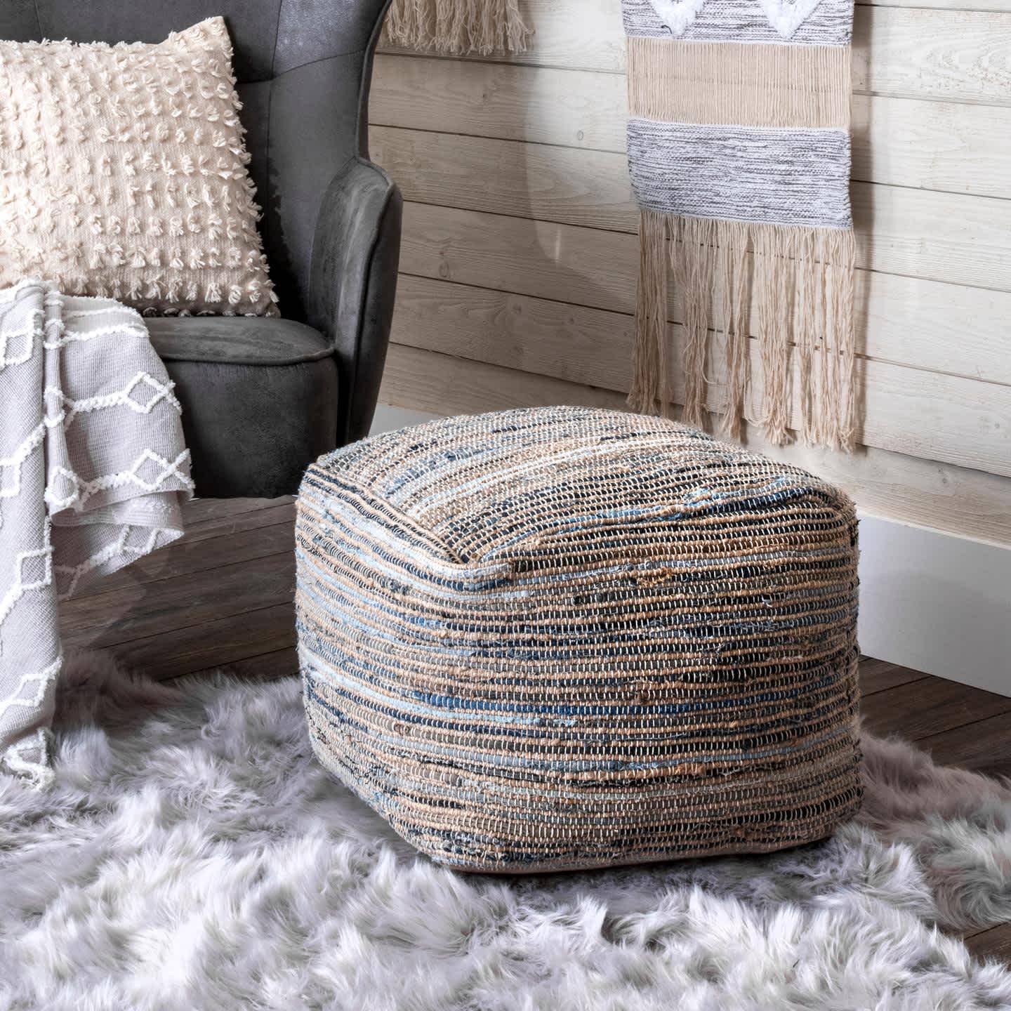 Granada Knitted Denim And Jute Filled Ottoman Pouf