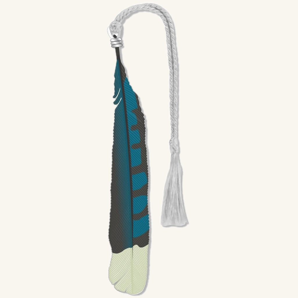 Blue Jay Feather Metal Bookmark