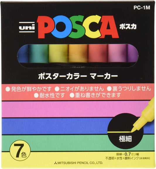 Uni POSCA PC-1M (Extra Fine point), Set of 7 Color Markers